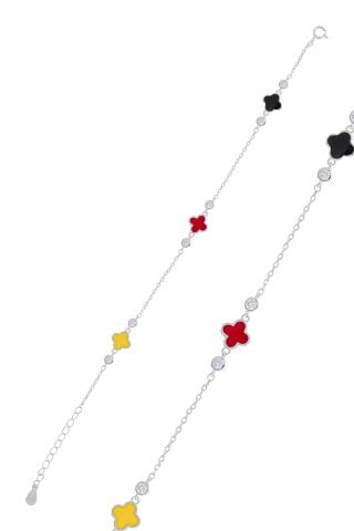 Yoncalı Renkli Mineli Rodyumlu Gümüş Bileklik 3781