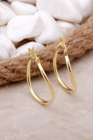 Altın Yaldızlı 27 mm Dalgalı Gümüş Halka Küpe 4988