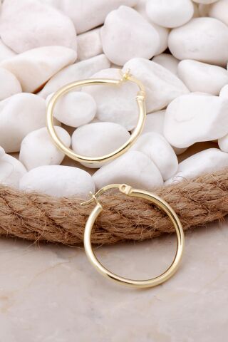 Altın Yaldızlı 27 mm Dalgalı Gümüş Halka Küpe 4988