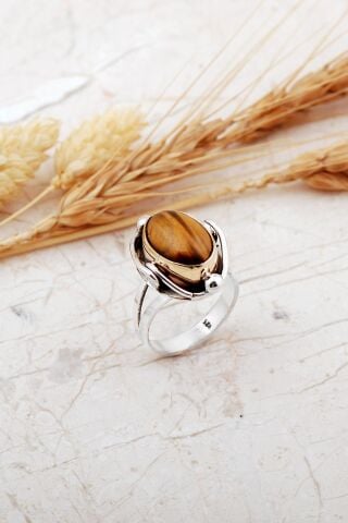 Elişi Kaplan Gözü Taşlı Gümüş Yüzük 3721