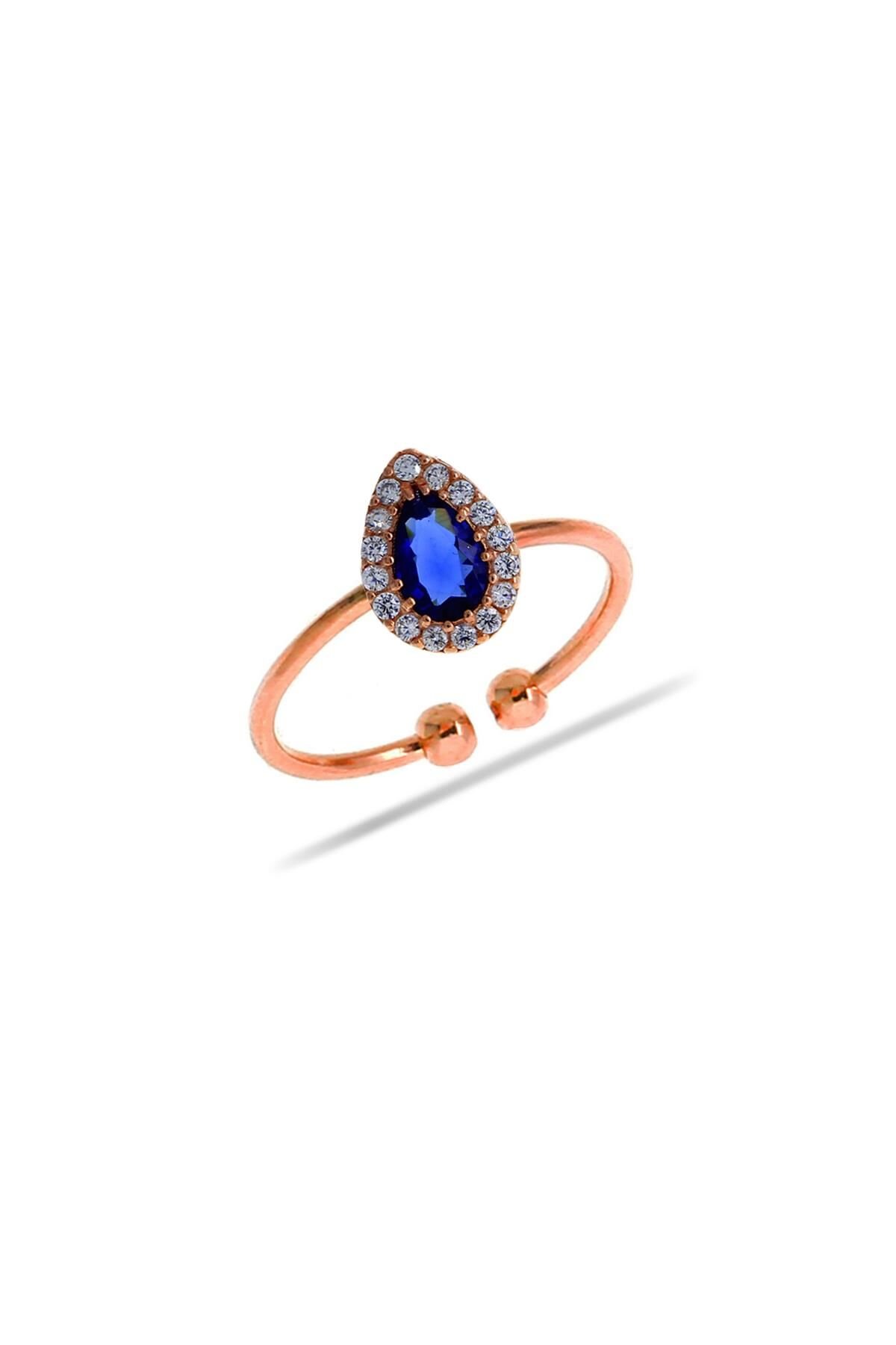 Safir Taşlı Damla Mini Rose Gümüş Yüzük 3180