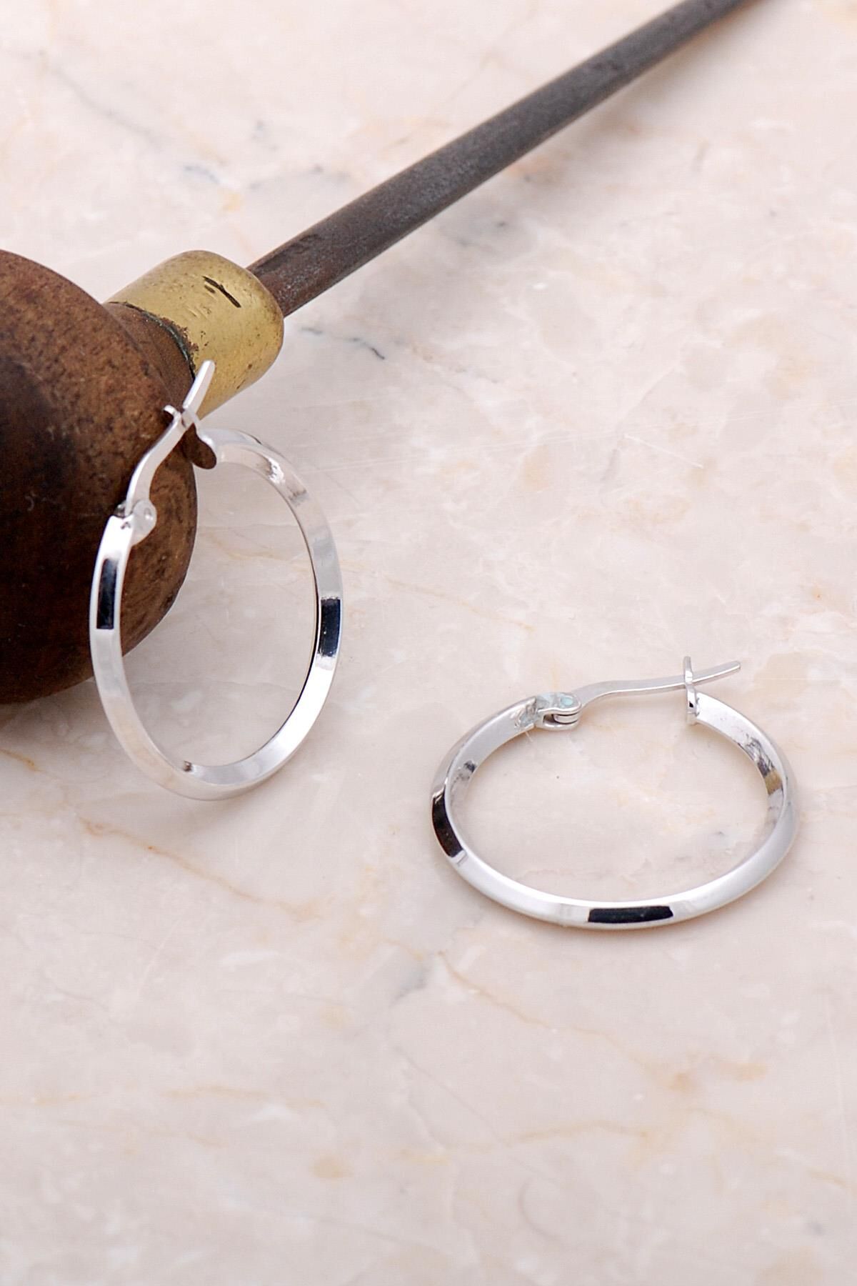 Gümüş 25 mm Rodyumlu Halka Küpe 4989