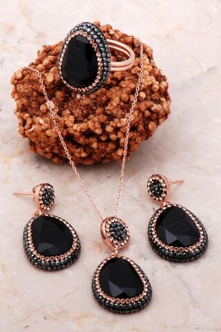 Rose Gümüş Siyah Opal Set 2190
