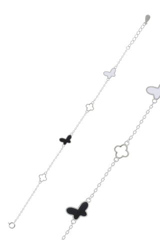 Yoncalı Kelebekli Mineli Rodyumlu Gümüş Bileklik 3782