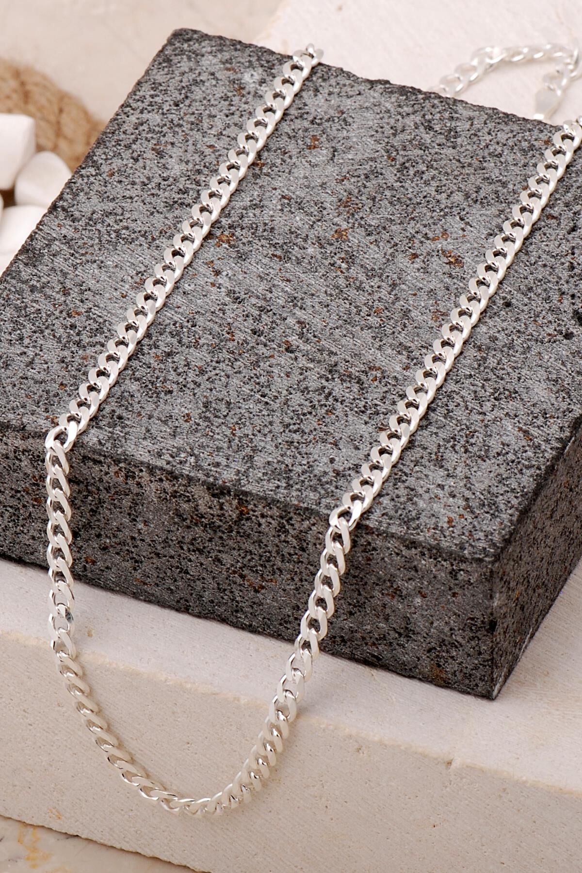 Gurmet 4 mm 50 cm Gümüş Erkek Zincir Kolye 7714