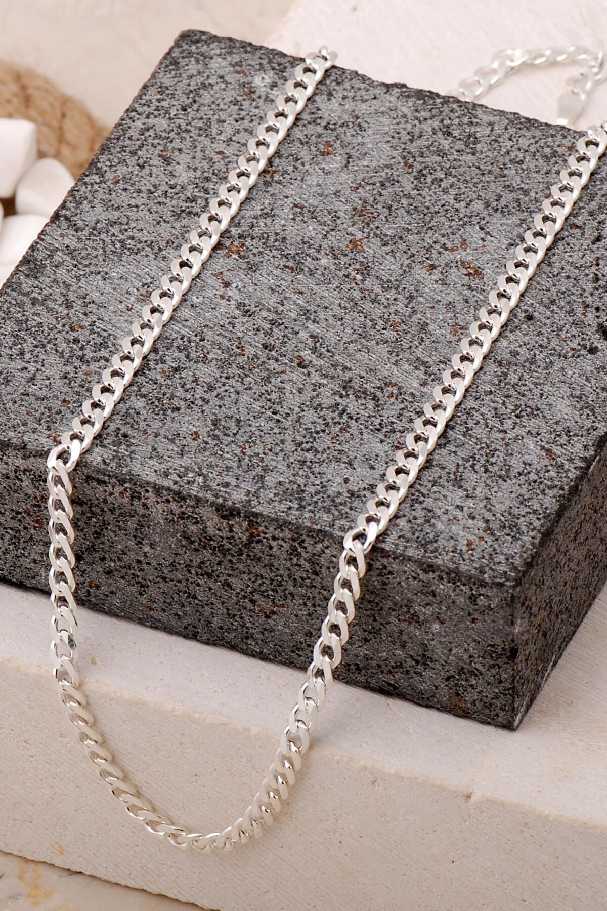Gurmet 4 mm 50 cm Gümüş Erkek Zincir Kolye 7714