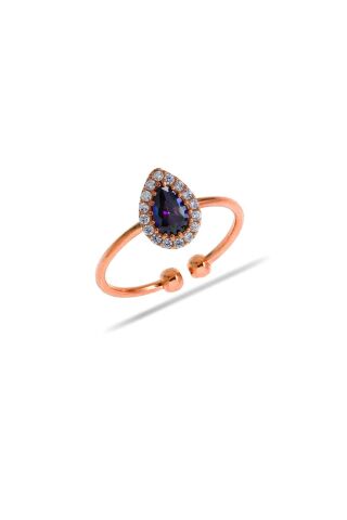 Mistik Topaz Taşlı Damla Mini Rose Gümüş Yüzük 3181