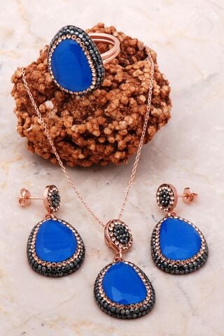 Rose Gümüş Mavi Opal Set 2192