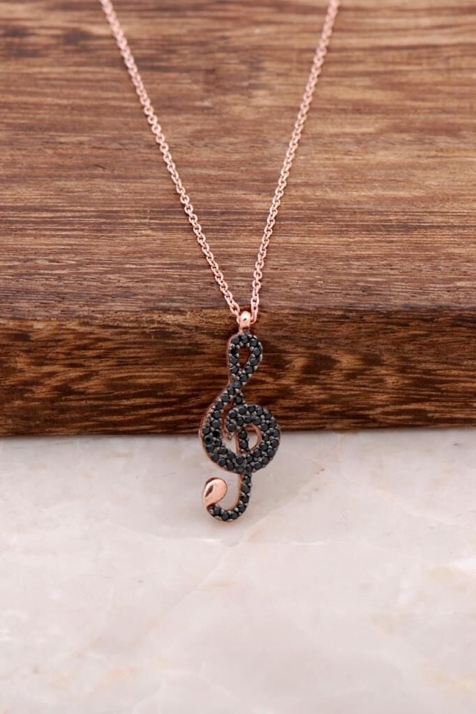 Sol Anahtar Tasarım Rose Gümüş Kolye 6203