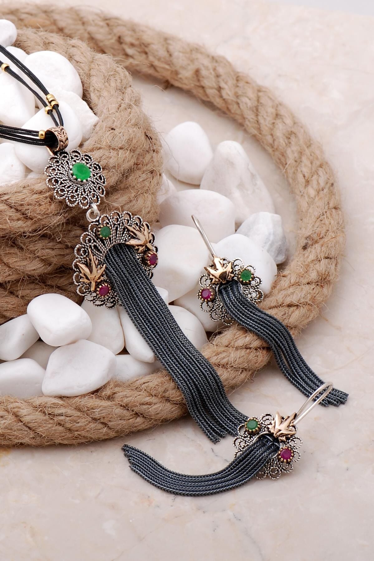 Telkari Elişi Püsküllü Gümüş Set 2478