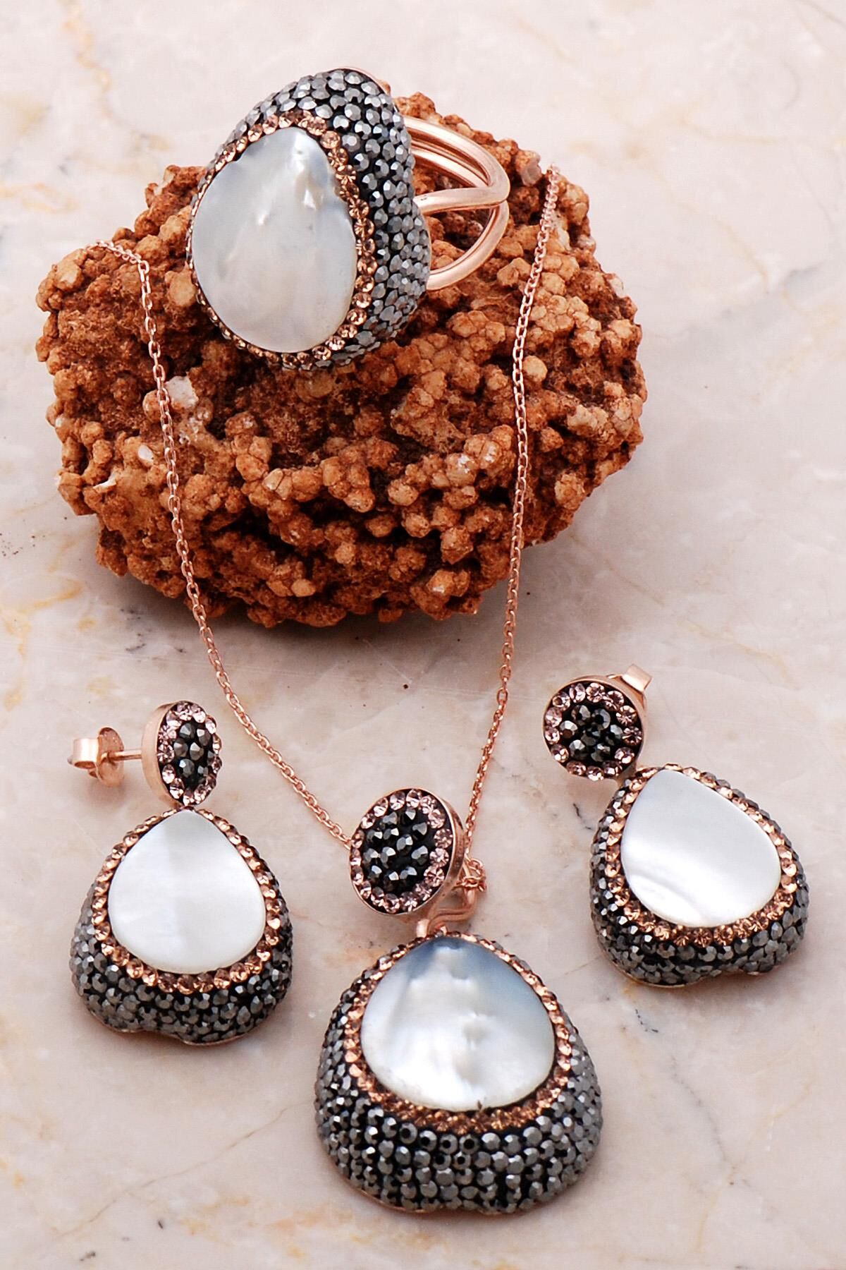 Rose Gümüş Damla Sedef Set 2193