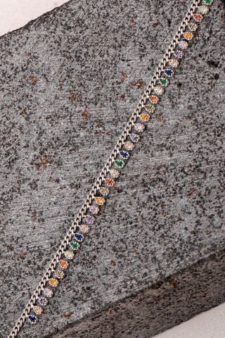 Gurmet Mix Taşlı Rodyumlu Damla Gümüş Bileklik 3991