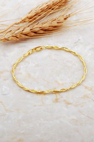İtalyan Örgü Zincir 18 Cm Altın Kaplama Gümüş Bileklik 4691