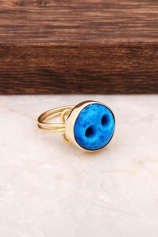 Süryani Nazar Boncuğu Altın Yaldızlı Gümüş Yüzük 2903