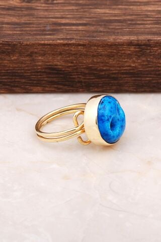 Süryani Nazar Boncuğu Altın Yaldızlı Gümüş Yüzük 2903