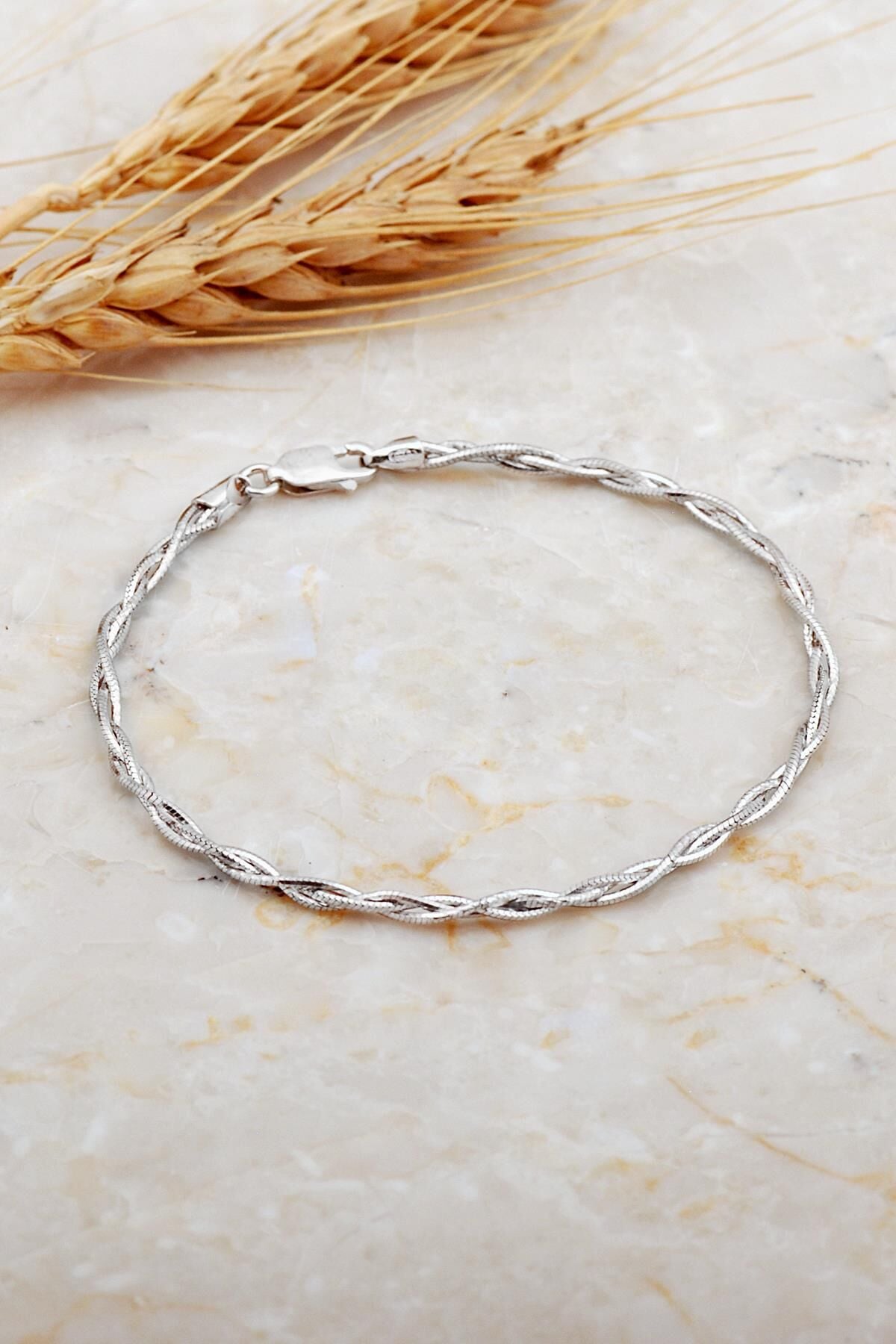 İtalyan Örgü Zincir 18 Cm Rodyumlu Gümüş Bileklik 4692