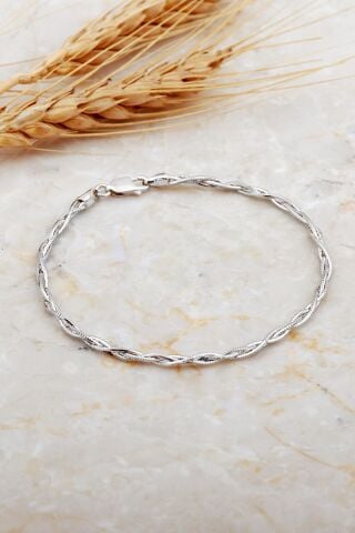 İtalyan Örgü Zincir 18 Cm Rodyumlu Gümüş Bileklik 4692