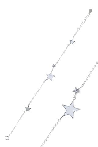 Yıldızlı Mineli Taşlı Rodyumlu Gümüş Bileklik 3784