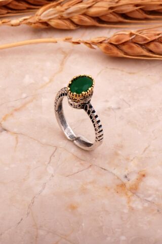 Zümrüt Taşlı Elişi Tasarım Gümüş Yüzük 5760