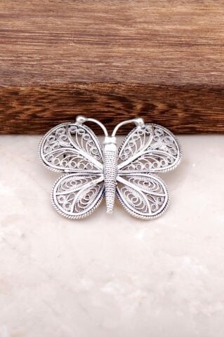 Telkari İşlemeli Kelebek Tasarım Gümüş Broş 288
