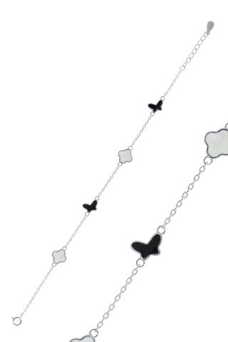 Yoncalı Kelebekli Mineli Rodyumlu Gümüş Bileklik 3785