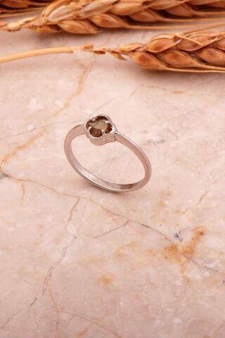 Sultan Taşlı Yonca Mini Rodyumlu Gümüş Yüzük 5763