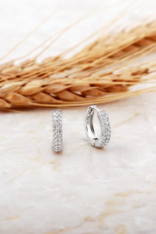 13 Mm Rodyumlu Taşlı Küçük Boy Gümüş Halka Küpe 7120