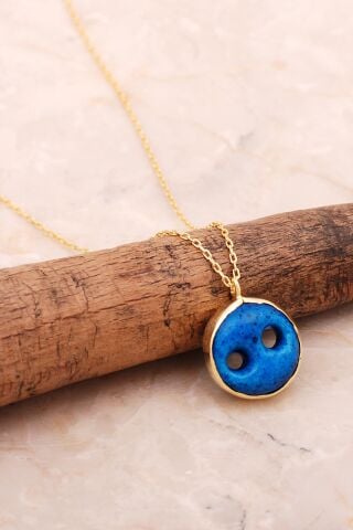 Süryani Nazar Boncuğu Altın Yaldızlı Gümüş Kolye 6652