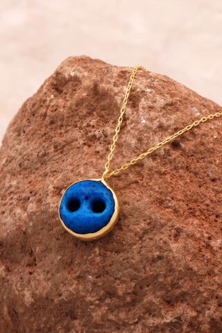 Süryani Nazar Boncuğu Altın Yaldızlı Gümüş Kolye 6652