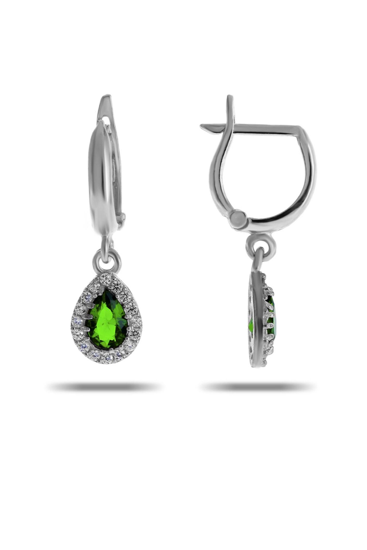 Yeşim Taşlı Damla Mini Rodyumlu Gümüş Küpe 5516