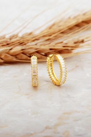 17 Mm Baget Taşlı Orta Boy Altın Kaplama Gümüş Halka Küpe 7122