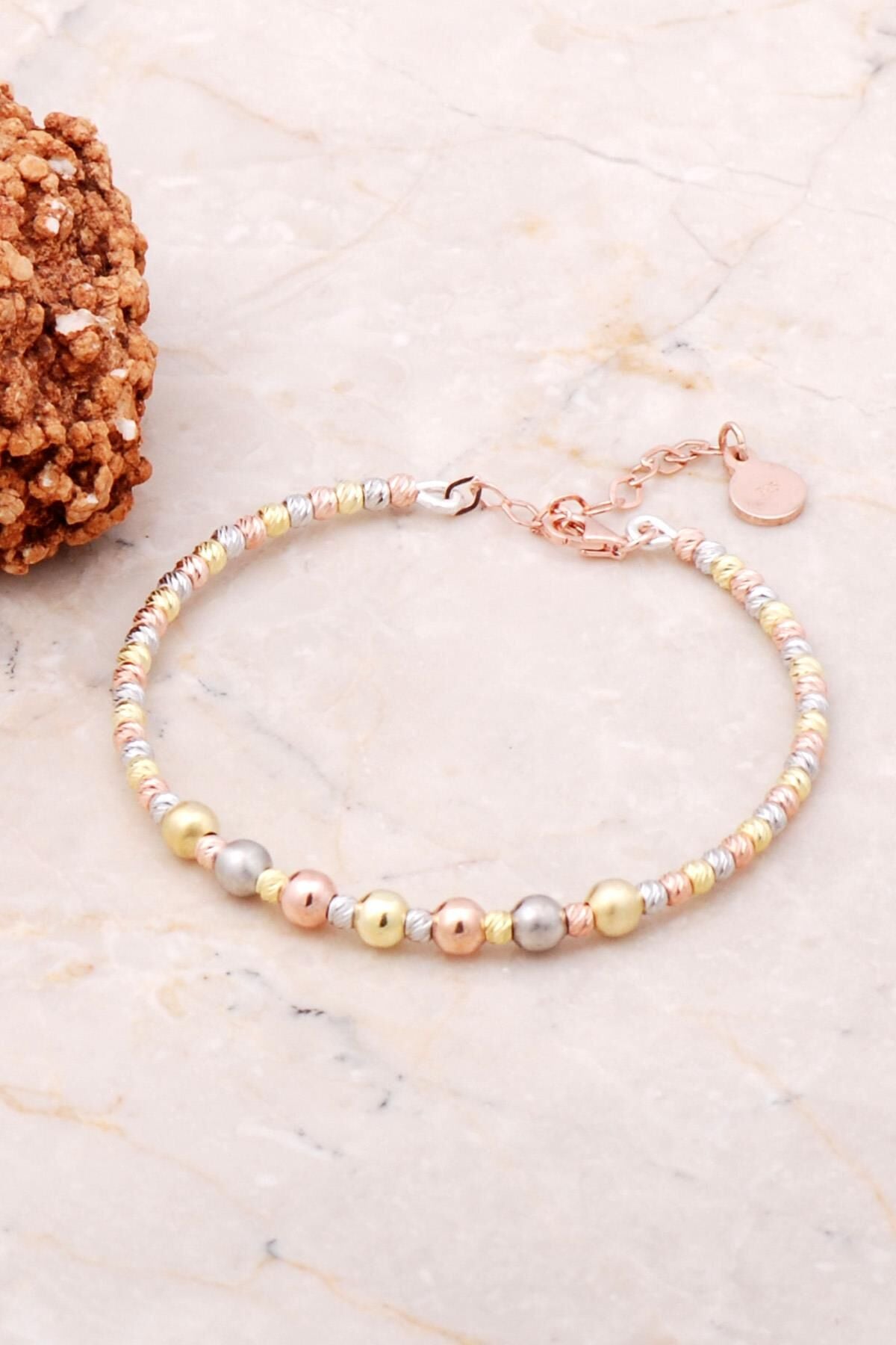 Dorika Altın Yaldızlı Rose 925 Ayar Gümüş Bilezik 3629