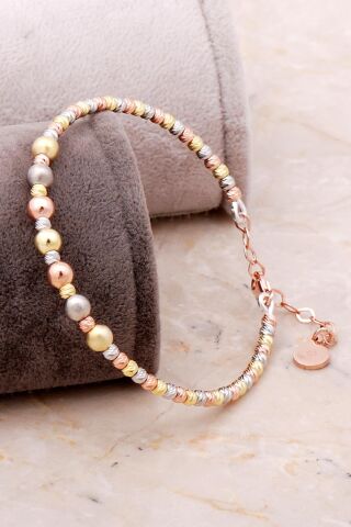 Dorika Altın Yaldızlı Rose 925 Ayar Gümüş Bilezik 3629