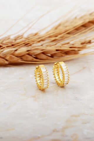 13 Mm Baget Taşlı Küçük Boy Altın Kaplama Gümüş Halka Küpe 7123