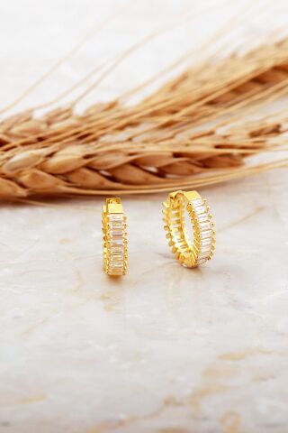 13 Mm Baget Taşlı Küçük Boy Altın Kaplama Gümüş Halka Küpe 7123