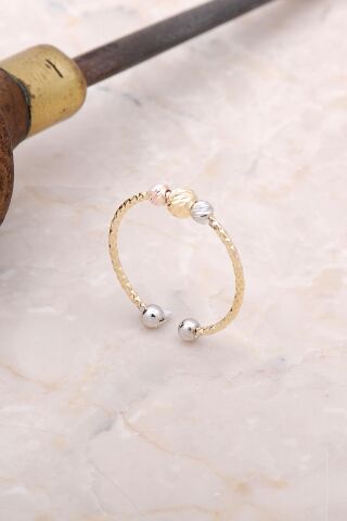 Dorika Altın Yaldızlı Renkli 925 Ayar Gümüş Yüzük 3008