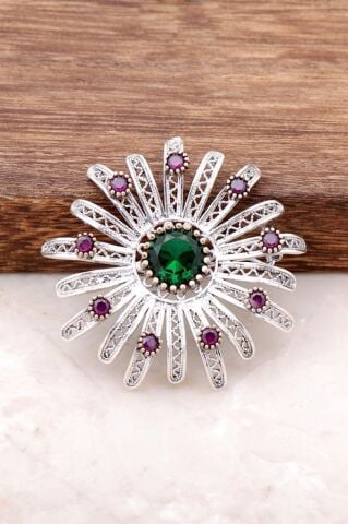 Güneşin Tılsımı Telkari İşlemeli Gümüş Broş 295