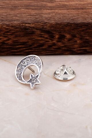 Telkari İşlemeli Ay Yıldız Gümüş Rozet 25