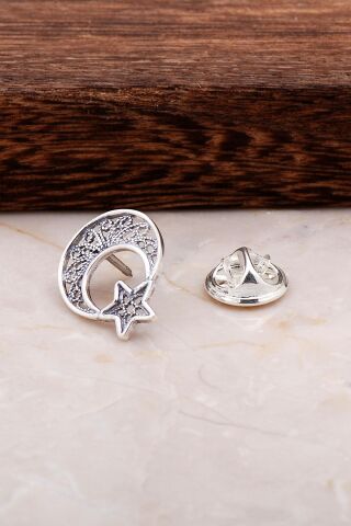 Telkari İşlemeli Ay Yıldız Gümüş Rozet 25