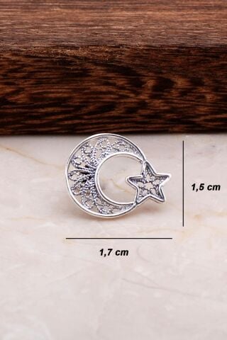 Telkari İşlemeli Ay Yıldız Gümüş Rozet 25