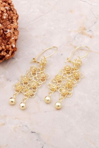 Telkari Altın Yaldızlı Kişniş Akıtma Gümüş Küpe 5169