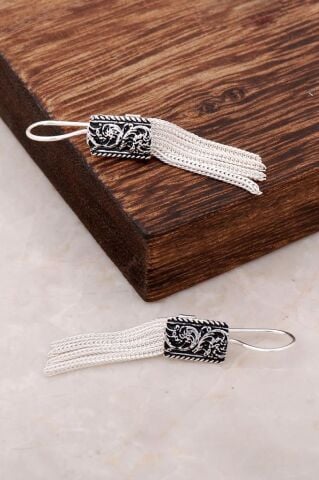 Midyat Hasırı Elişi Gümüş Tasarım Küpe 2619