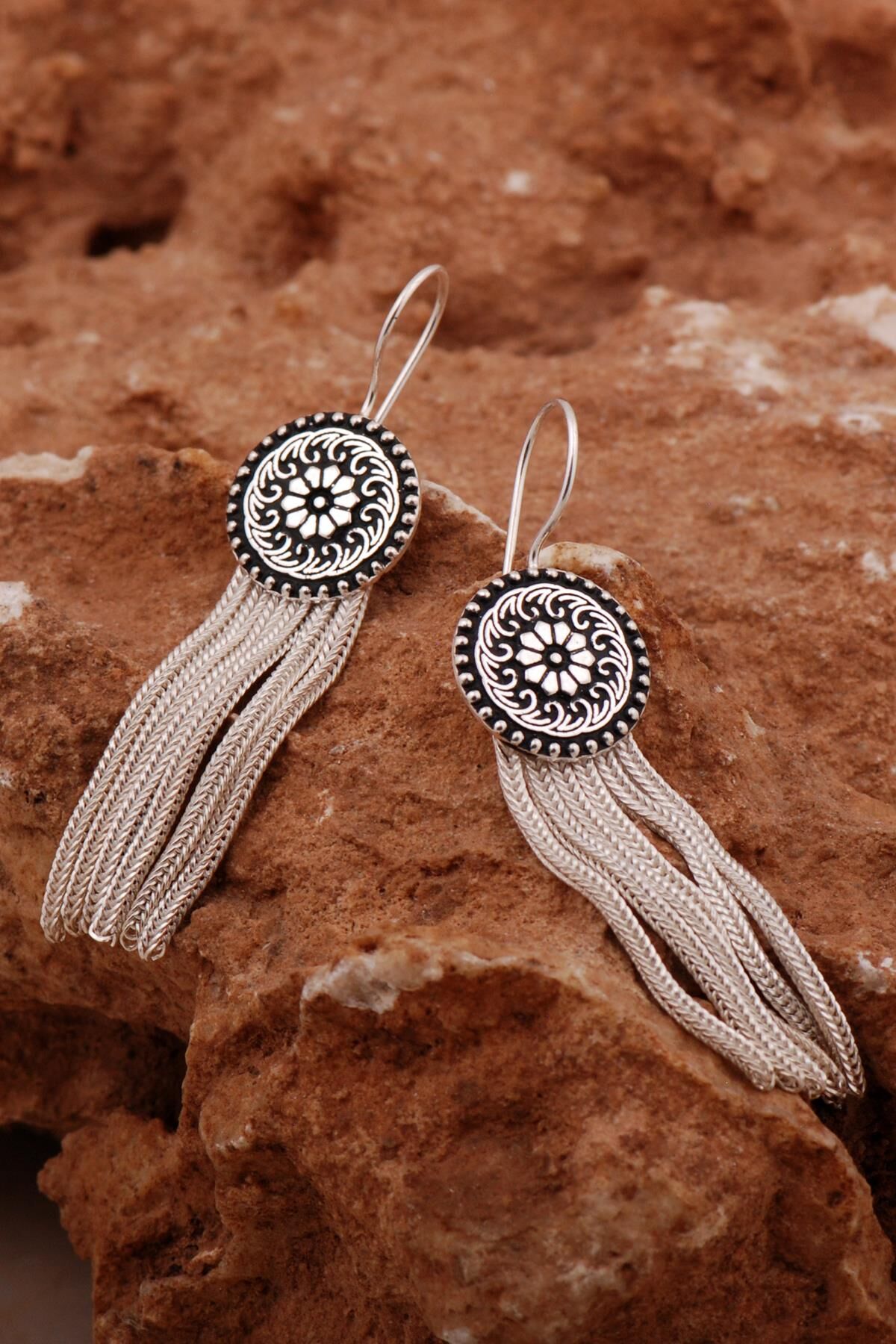 Midyat Hasırı Elişi Tasarım Gümüş Küpe 2621