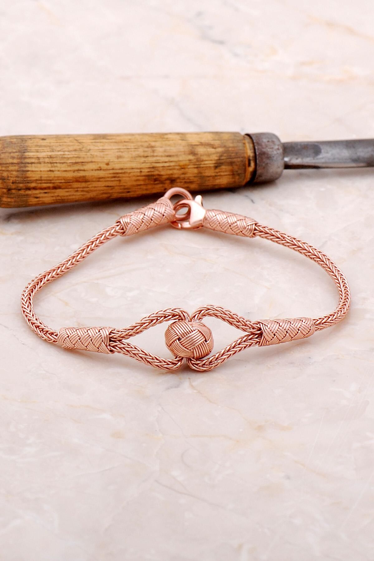 Rose Gümüş Kazaziye İşlemeli Bileklik 3374