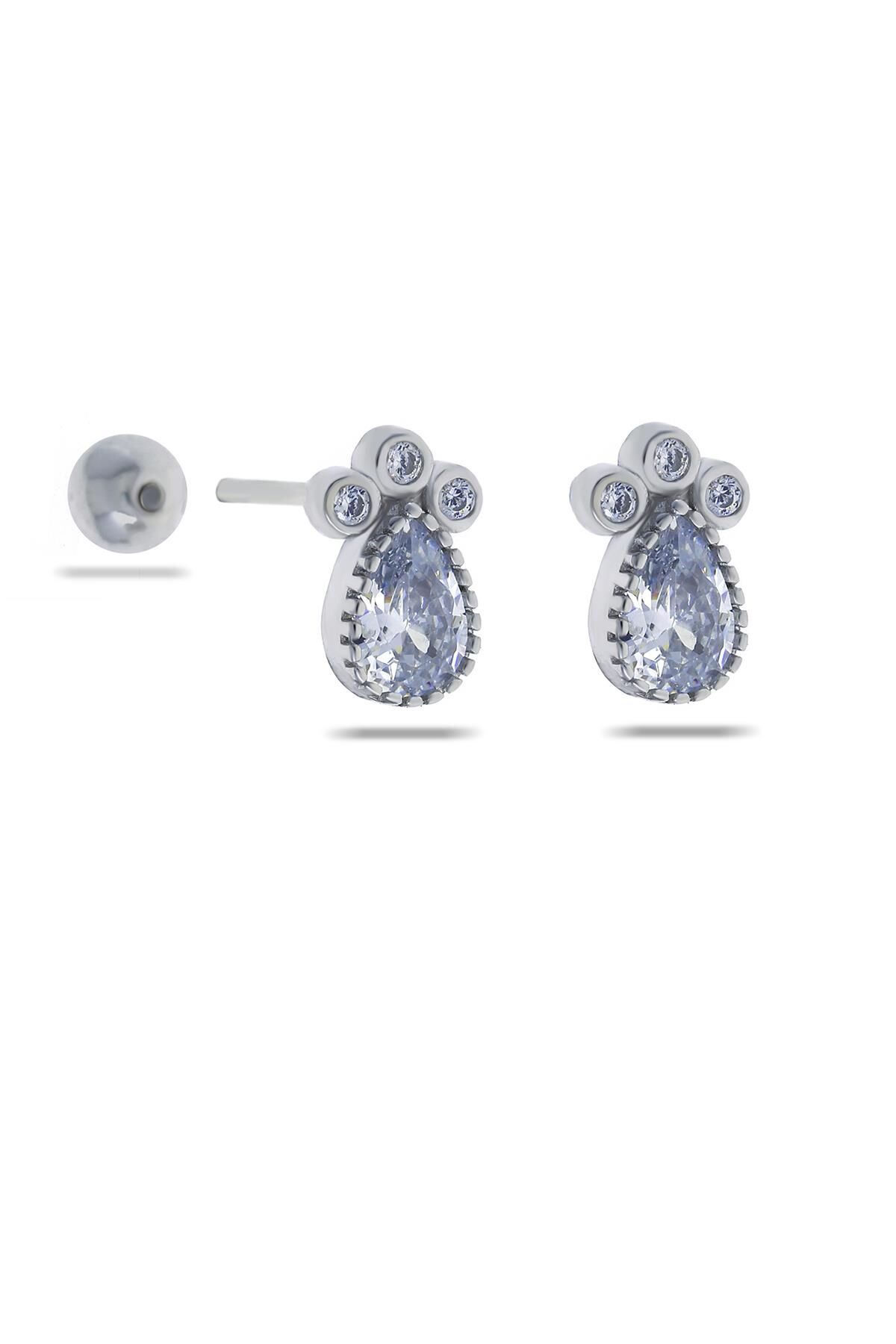 Su Damlası Rodyumlu Tragus Gümüş Küpe 5520