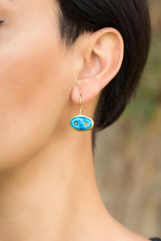 Süryani Nazar Boncuğu Altın Yaldızlı Gümüş Küpe 4738