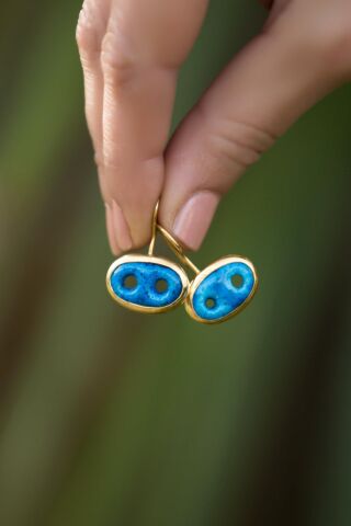 Süryani Nazar Boncuğu Altın Yaldızlı Gümüş Küpe 4738