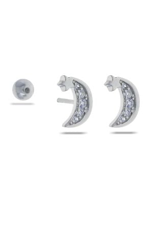 Ay Yıldız Rodyumlu Tragus Gümüş Küpe 5521