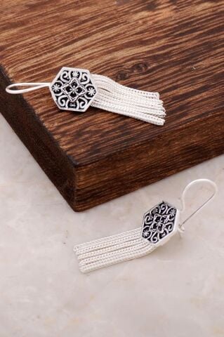 Midyat Hasırı Elişi Tasarım Gümüş Küpe 2622