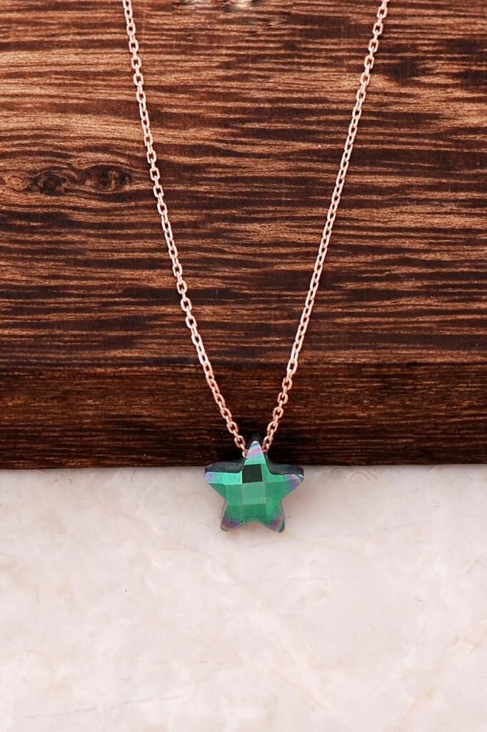 Mistik Topaz Taşlı Yıldız Rose Gümüş Kolye 3564